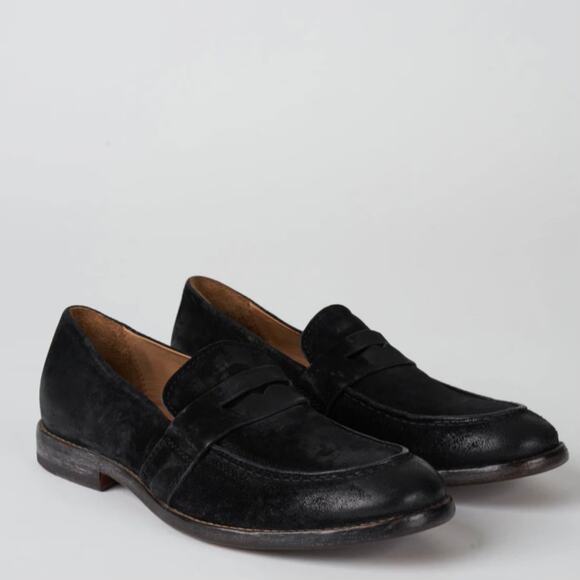 MOMA 'Nottingham' Women's 37 US 7 Italian Suede Leather Penny Loafer Black - Picture 1 of 10
